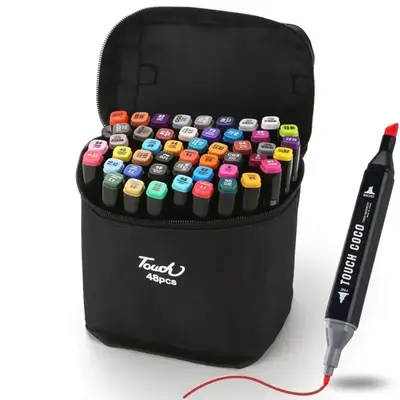 Colored Marker Pen Set with Bag, 48pcs Dual Tip Pen Marker, Coloring Markers, Paint Makers, Art Supplies for School Students,...