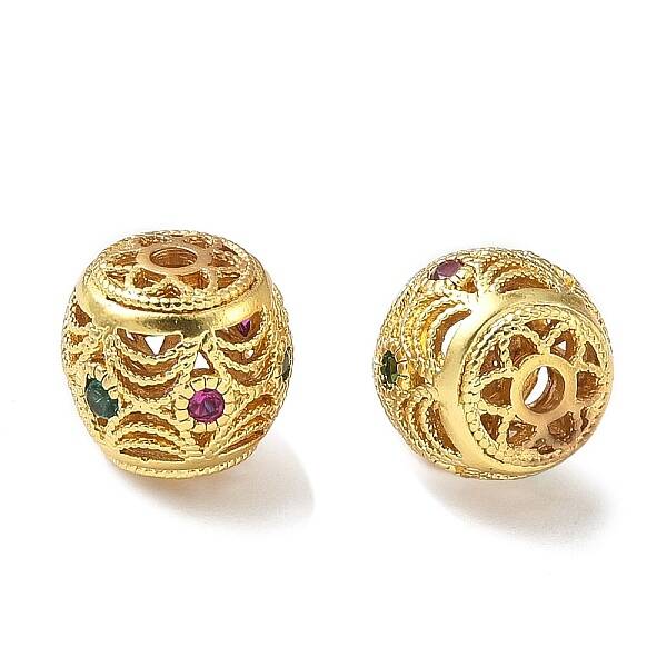 Brass Micro Pave Colorful Cubic Zirconia Beads