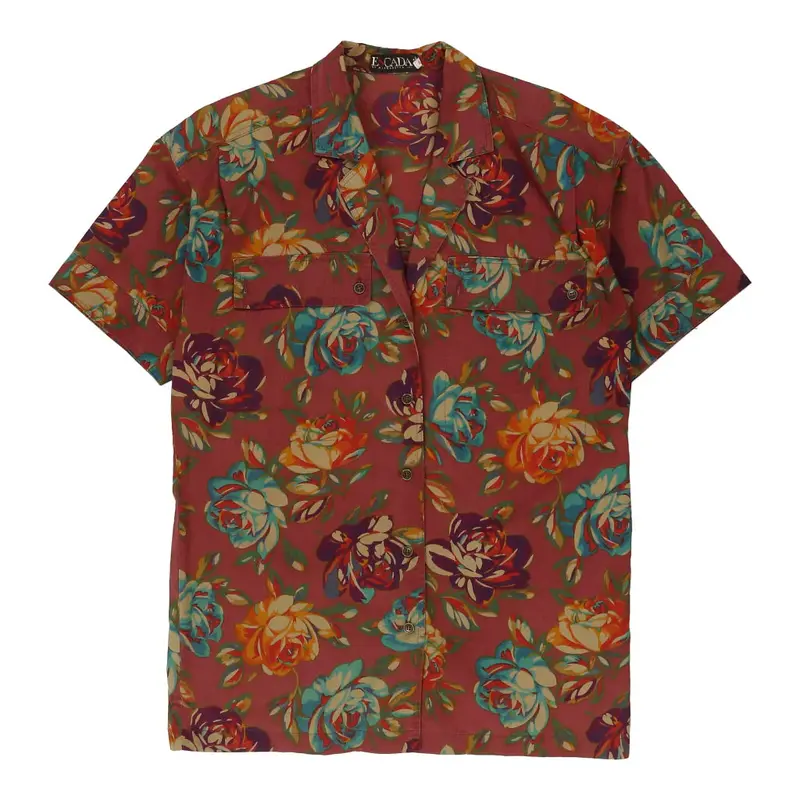 Margaretha Ley Floral Short Sleeve Shirt - XL Brown Silk Blend