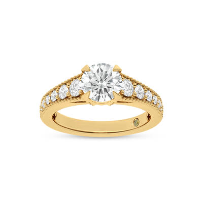 Pixie Tapered Milgrain Round Lab Diamond Engagement Ring | 18K Yellow Gold 2 1/6 CT. TW.