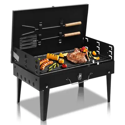 Compact Charcoal Grill for Outdoor Cooking - Foldable BBQ with Lid, Accessories & Height Adjustment for Camping, Hiking, Beac...