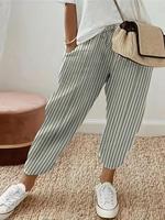 【plus Size】 Striped Print Pocket Tie Front Pants, Plus Casual Fit Elastic Waist Trousers, Pants for Women, Women's Plus B...