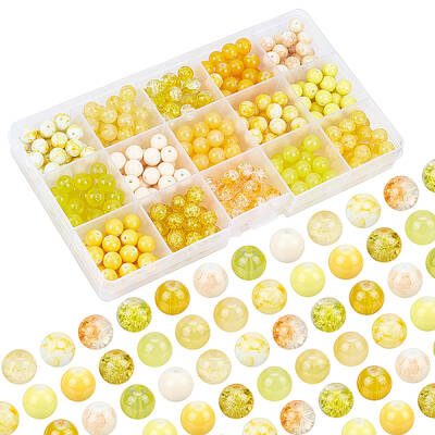 375Pcs 15 Color Spray Painted Crackle Glass Beads