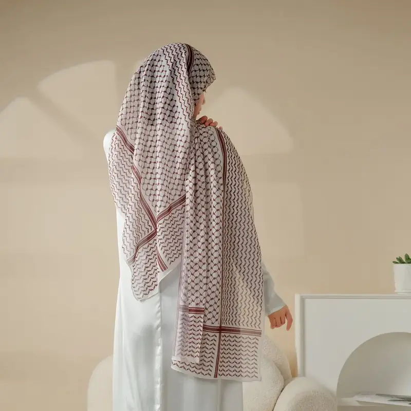 Red  Chiffon Keffiyeh Hijab -hijabstyle  hijabfashion  Muslim Women's Headscarf instant