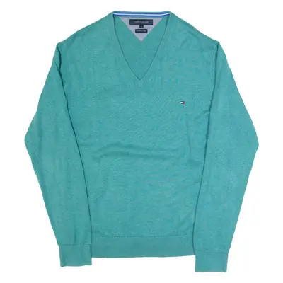 TOMMY HILFIGER Mens Jumper Blue V-Neck Tight Knit XL