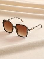 Street Trend Leopard Print Square Frames Sunglasses for Men & Women for Everyday Use, Sunglasses Back To School, Men's Sungla...