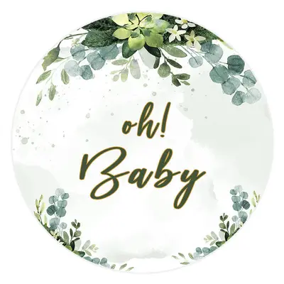 Aperturee Oh Baby Light Green Leaves Round Baby Shower Backdrop | Round Backdrop Cover Diy | Round Backdrop Stand Covers | Ci...