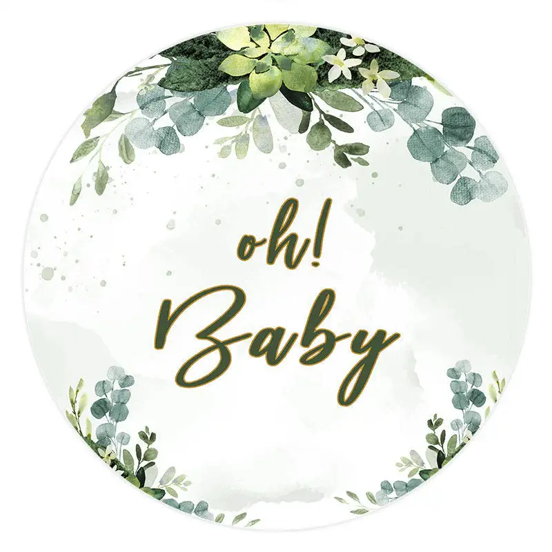 Aperturee Oh Baby Light Green Leaves Round Baby Shower Backdrop | Round Backdrop Cover Diy | Round Backdrop Stand Covers | Ci...