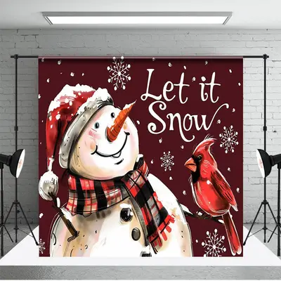 Aperturee Winter Let It Snow Snowman Bird Christmas Backdrop - Aperturee