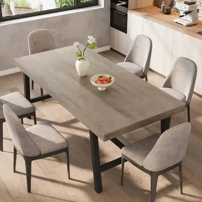 Garvee 78.7 Industrial Wood Dining Table with Sturdy Metal Frame and Adjustable Legs for 6-8 People, Grey