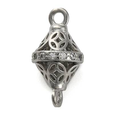 Brass Micro Pave Clear Cubic Zirconia Hollow Bicone Connector Charms