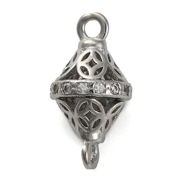 Brass Micro Pave Clear Cubic Zirconia Hollow Bicone Connector Charms