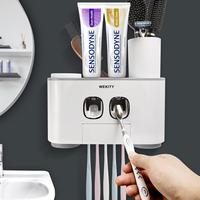 Toothbrush Holder Wall Mounted, WEKITY Multi-Functional Toothbrush and Toothpaste Dispenser for Bathroom, 2 Toothpaste Squeez...