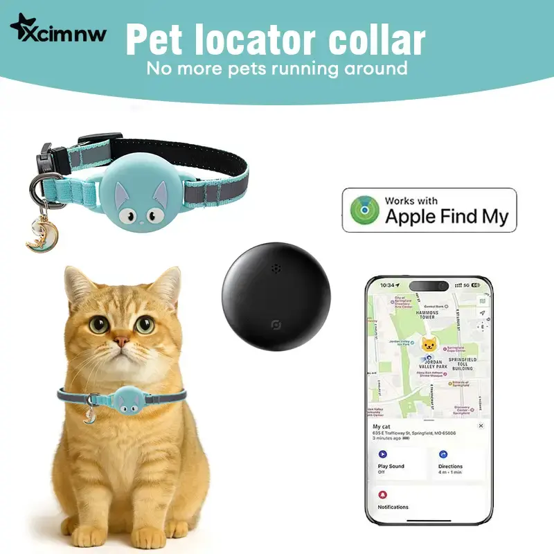 Xcimnw-Cat Dog Collar with GPS Tracker, Waterproof Cat Dog Collar with Luminous & Reflective Fish Pattern, Lightweight Kitten...