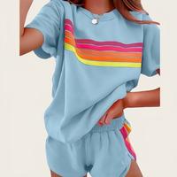 Cozy-Chic Two-Tone Lounge Set | Breathable Short Sleeve Set with  Minimalist Vibes | Skin-Friendly Cooling Loungewear for Hom...