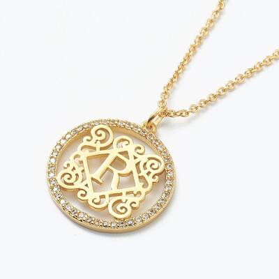 Brass Micro Pave Clear Cubic Zirconia Pendant Necklaces