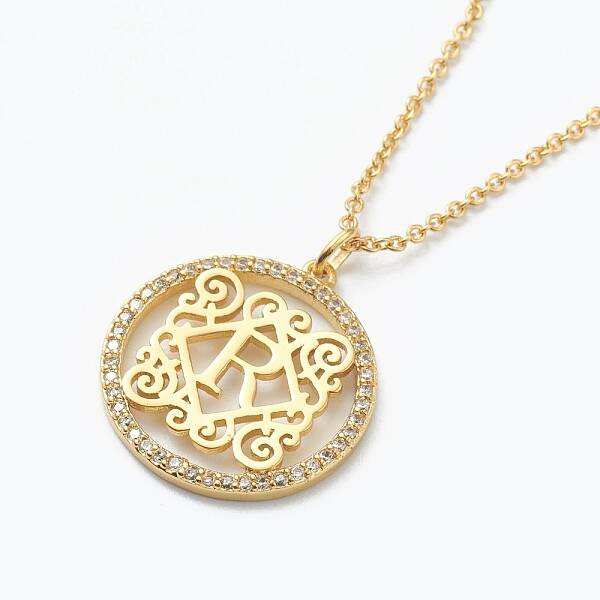 Brass Micro Pave Clear Cubic Zirconia Pendant Necklaces