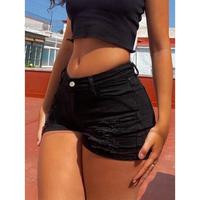 Women's Stylish Slim Fit Ripped Black Denim Shorts Leg Cotton