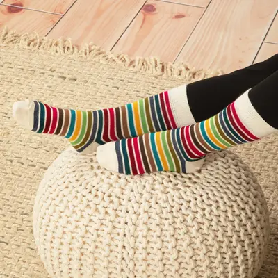 Multicolor Stripes Alpaca Socks - White