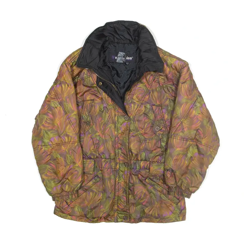 EDELWEISS Puffer Jacket Green Crazy Pattern Womens M