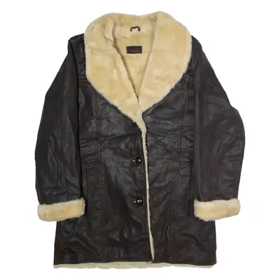 SPENGLER Faux Fur Womens Overcoat Coat Brown Shearling UK 14