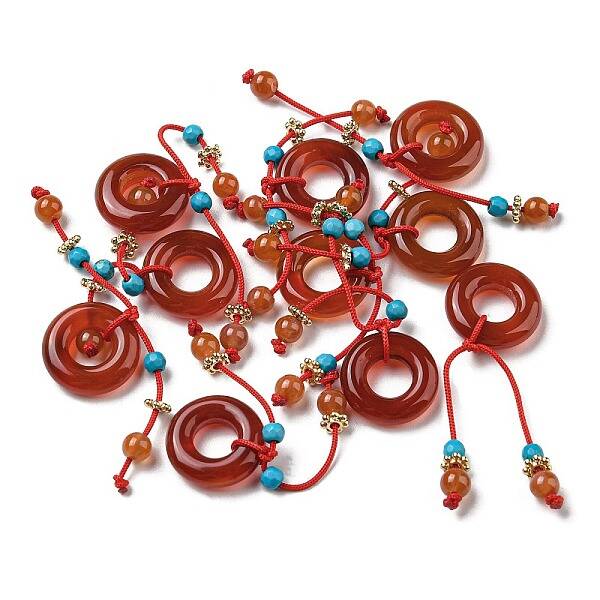 Natural Red Agate Donut Pendants