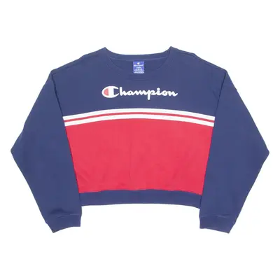 CHAMPION Cropped Womens Sweatshirt Blue Crew Neck L