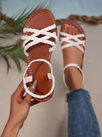 Women's Fashionable Braided Sandals, Casual Boho Style Flat Sandals for Beach Vacation, Trendy Exquisite All-match Sandals fo...