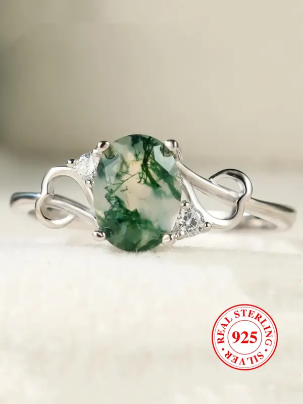 925 Sterling Silver Elegant Artificial Gemstone Decor Ring, Trendy All-match & Exquisite Jewelry for Women for Gift