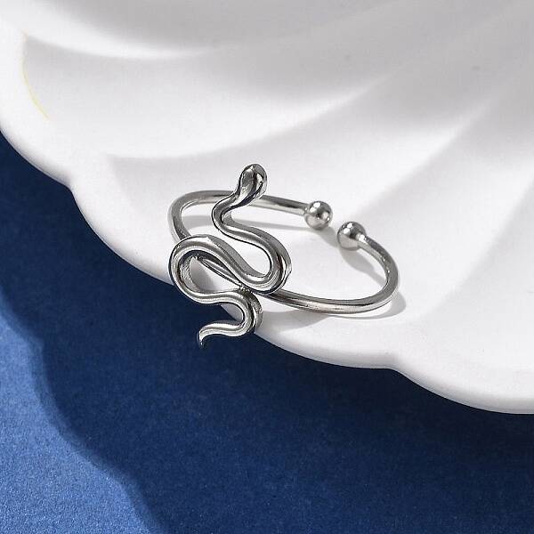 Snake 304 Stainless Steel Open Cuff Ring for Women