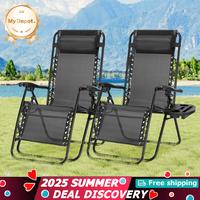 [DEAL] Set of 2 Zero Gravity Chairs with Cup Holder Trays, Portable Recliner Beach Camping Patio Outdoor Folding Lounge Chair...