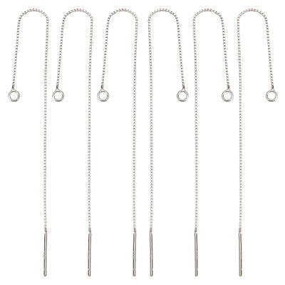 Beebeecraft 1 Box 3 Pairs Sterling Silver Threader Earrings 80mm Pull Through Threaded Long Chain Drop Tassel with Loop for J...