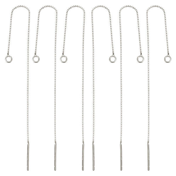 Beebeecraft 1 Box 3 Pairs Sterling Silver Threader Earrings 80mm Pull Through Threaded Long Chain Drop Tassel with Loop for J...