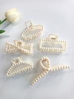 Elegant Style Geometric Faux Pearl Decor Hair Claw Clips, Gorgeous Faux Pearl Hair Claws Set, Fashion Kawaii Hair Accessories...