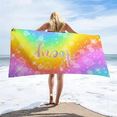 Custom Name Colorful Rainbow Sparkle Beach Towel - Aperturee