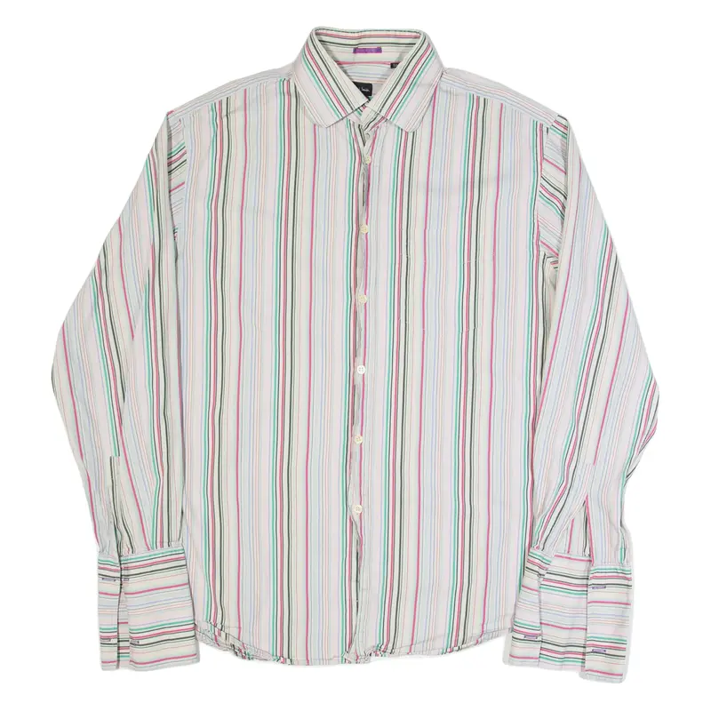 PAUL SMITH Mens Shirt Beige Striped Long Sleeve L