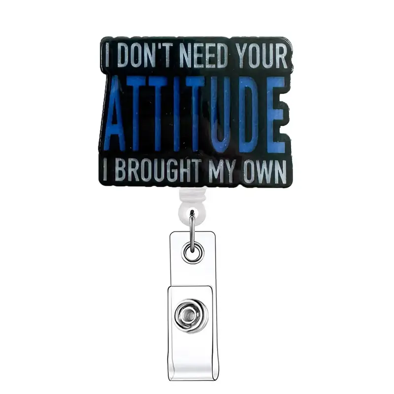 Letter Pattern Retractable Badge Reel, 1 Count Acrylic ID Card Clip for Nurses, Doctors, Students & Office Staff, Identificat...