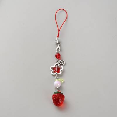 Plastic Strawberry Beads Mobile Straps