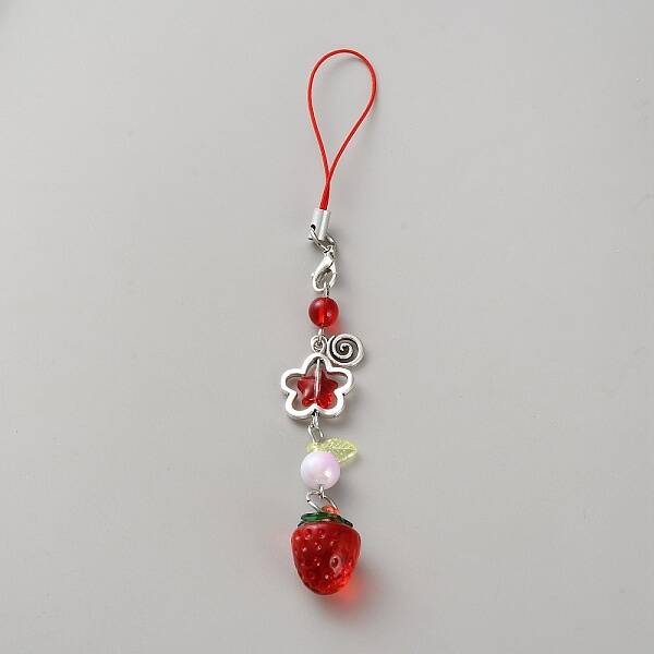 Plastic Strawberry Beads Mobile Straps