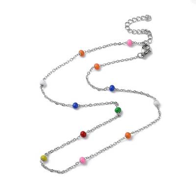 304 Stainless Steel with Enamel Satellite Chain Necklaces