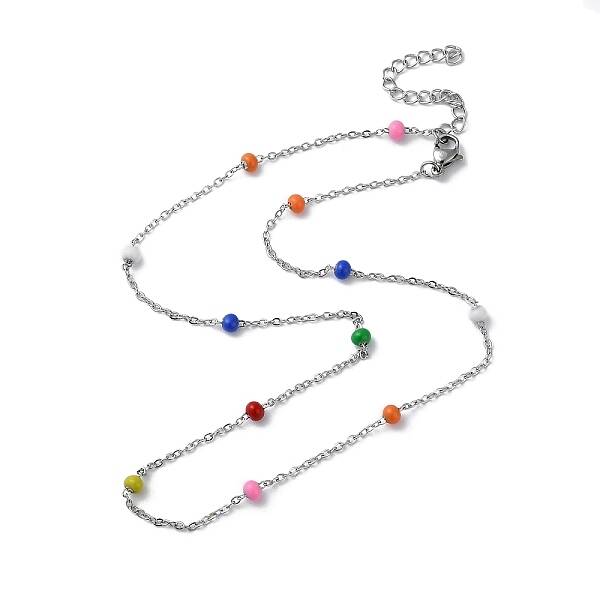 304 Stainless Steel with Enamel Satellite Chain Necklaces