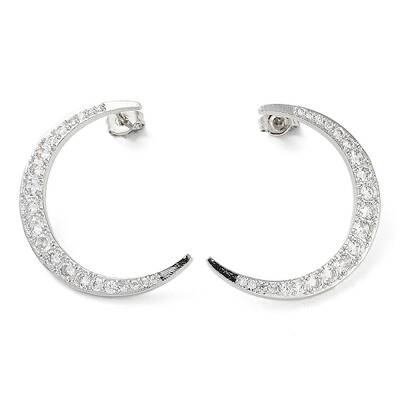Moon Rack Plating Brass Micro Pave Clear Cubic Zirconia Stud Earrings for Women