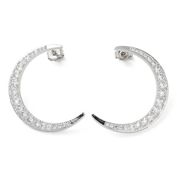 Moon Rack Plating Brass Micro Pave Clear Cubic Zirconia Stud Earrings for Women