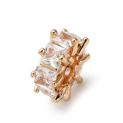 Brass Micro Pave Clear Cubic Zirconia Beads