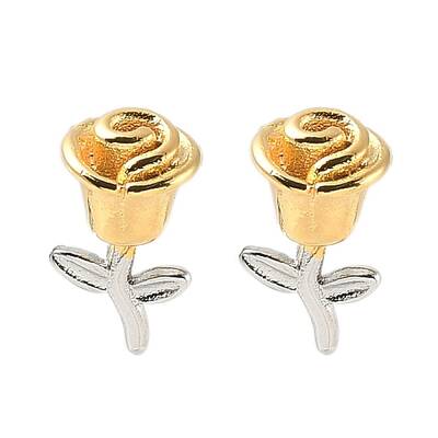 Two Tone Flower Brass Stud Earrings