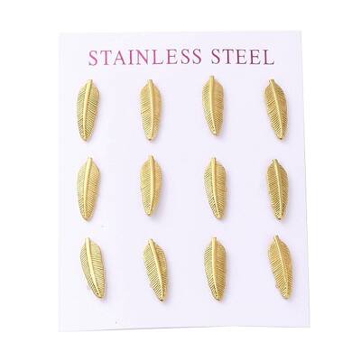 Ion Plating(IP) 304 Stainless Steel Feather Stud Earrings