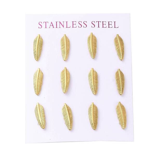 Ion Plating(IP) 304 Stainless Steel Feather Stud Earrings