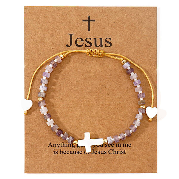 European American Natural Amethyst Beaded Braided Bracelets