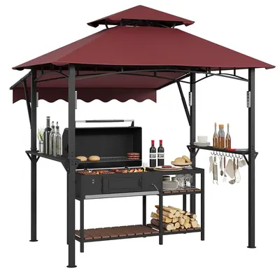 Garvee 8' x 5' Grill Gazebo Canopy with 7' x 3' Awning, Heavy-Duty Q235 Steel Frame, Waterproof UV-Resistant Polyester, Doubl...