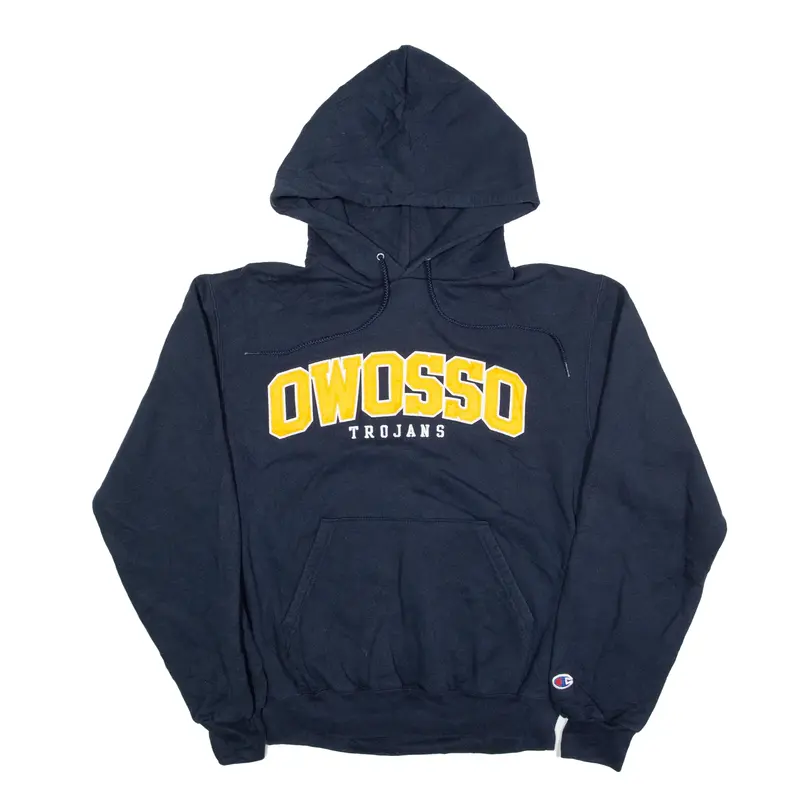 CHAMPION Owosso Trojans Hoodie Blue Pullover Mens S